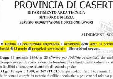 PIEDIMONTE MATESE / ALIFE. Scuole secondarie superiori, divieto assoluto di sosta e transito negli spazi di proprietà dell’Ente: la diffida della Provincia agli Istituti scolastici.